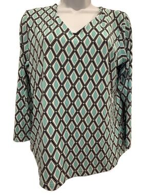 Anthony’s Resort wear Teal Geometric V-Neck Long Sleeve Top. Small